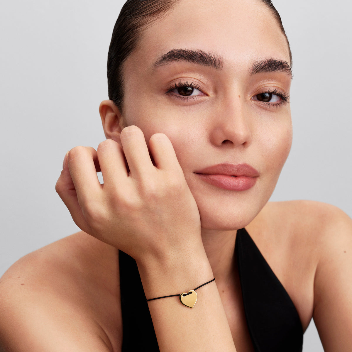 Bracelet – 14k Gold-Plated – Engravable Heart Black Cord Slider