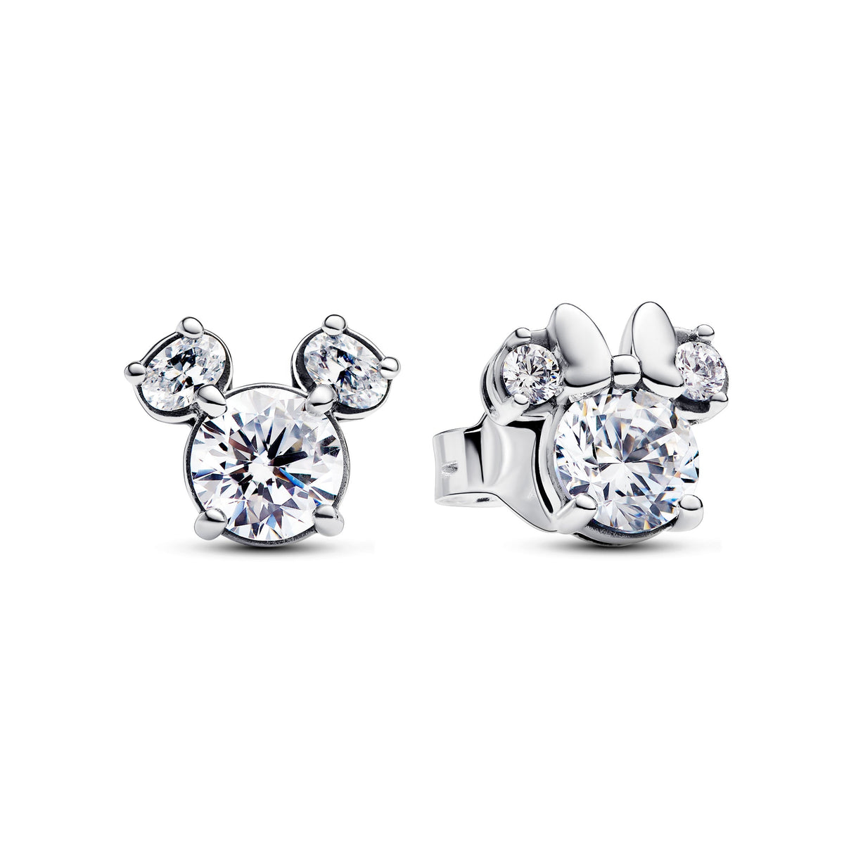 Stud Earrings – Sterling Silver – Disney Mickey Mouse & Minnie Mouse Sparkling