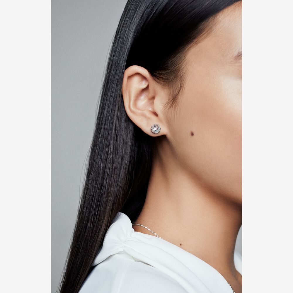 Stud Earrings – Sterling Silver – Clear Sparkling Crown