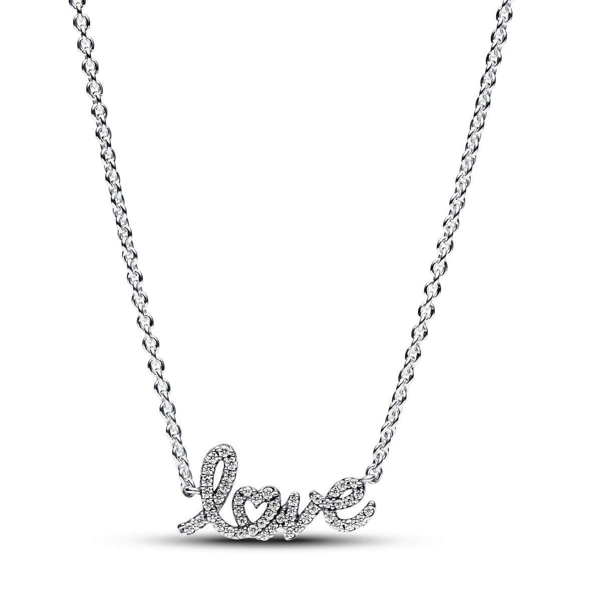 Necklace – Sterling Silver – Sparkling Handwritten Love Collier