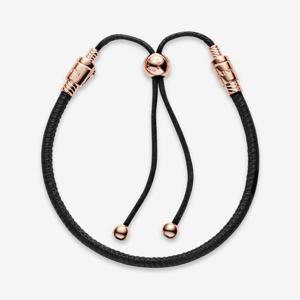 Bracelet – 14k Rose Gold-Plated – Pandora Moments Leather Slider