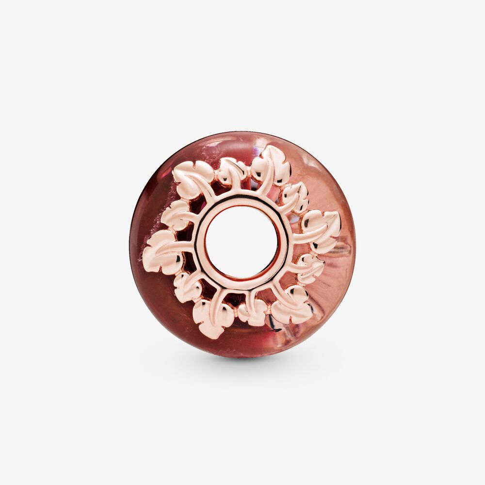 Charm – 14k Rose Gold-Plated – Pink Murano Glass & Leaves