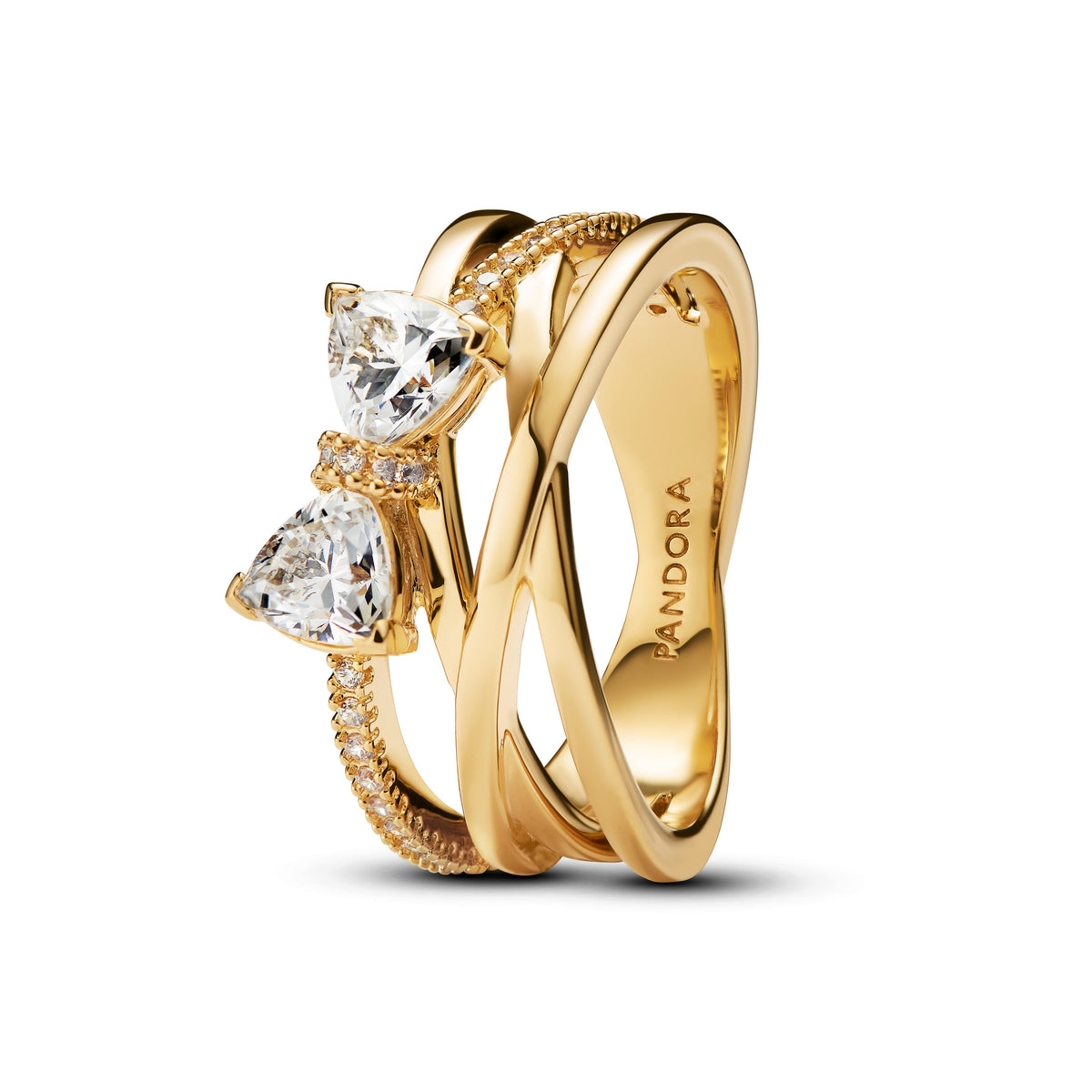 Ring – 14k Gold-Plated – Sparkling Bow & Crossover Band