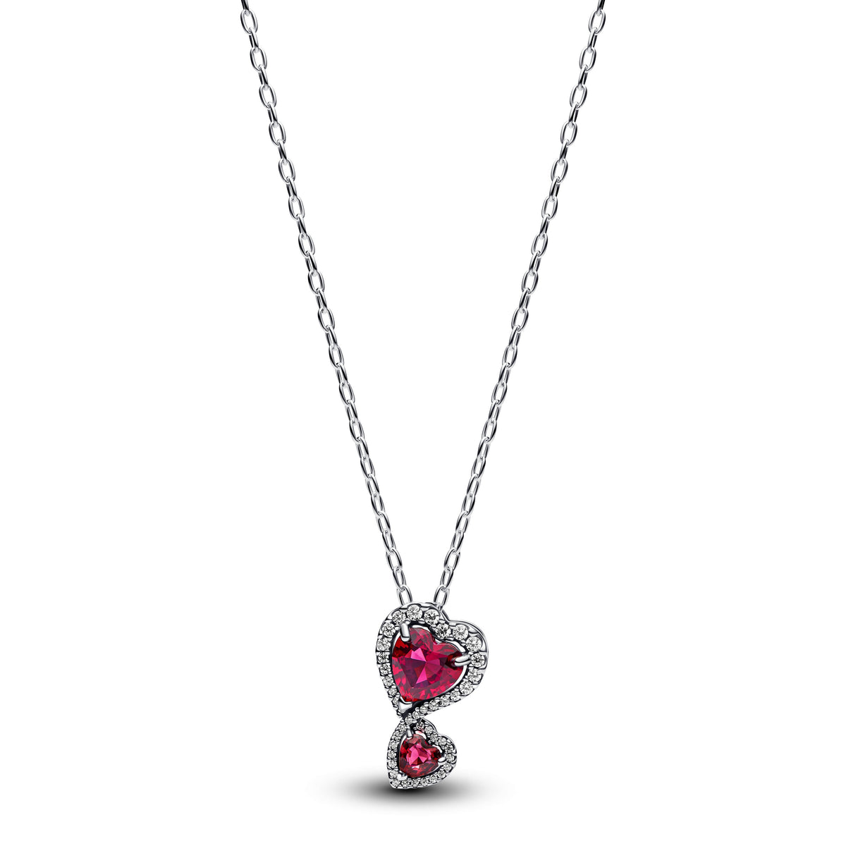 Pendant Necklace – Sterling Silver – Red Halo Hearts