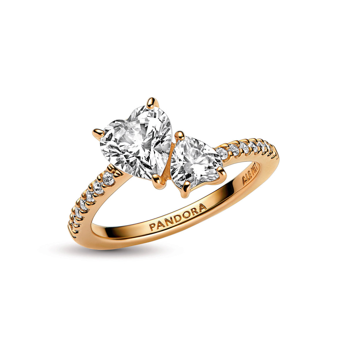 Ring – 14k Gold-Plated – Double Heart Sparkling