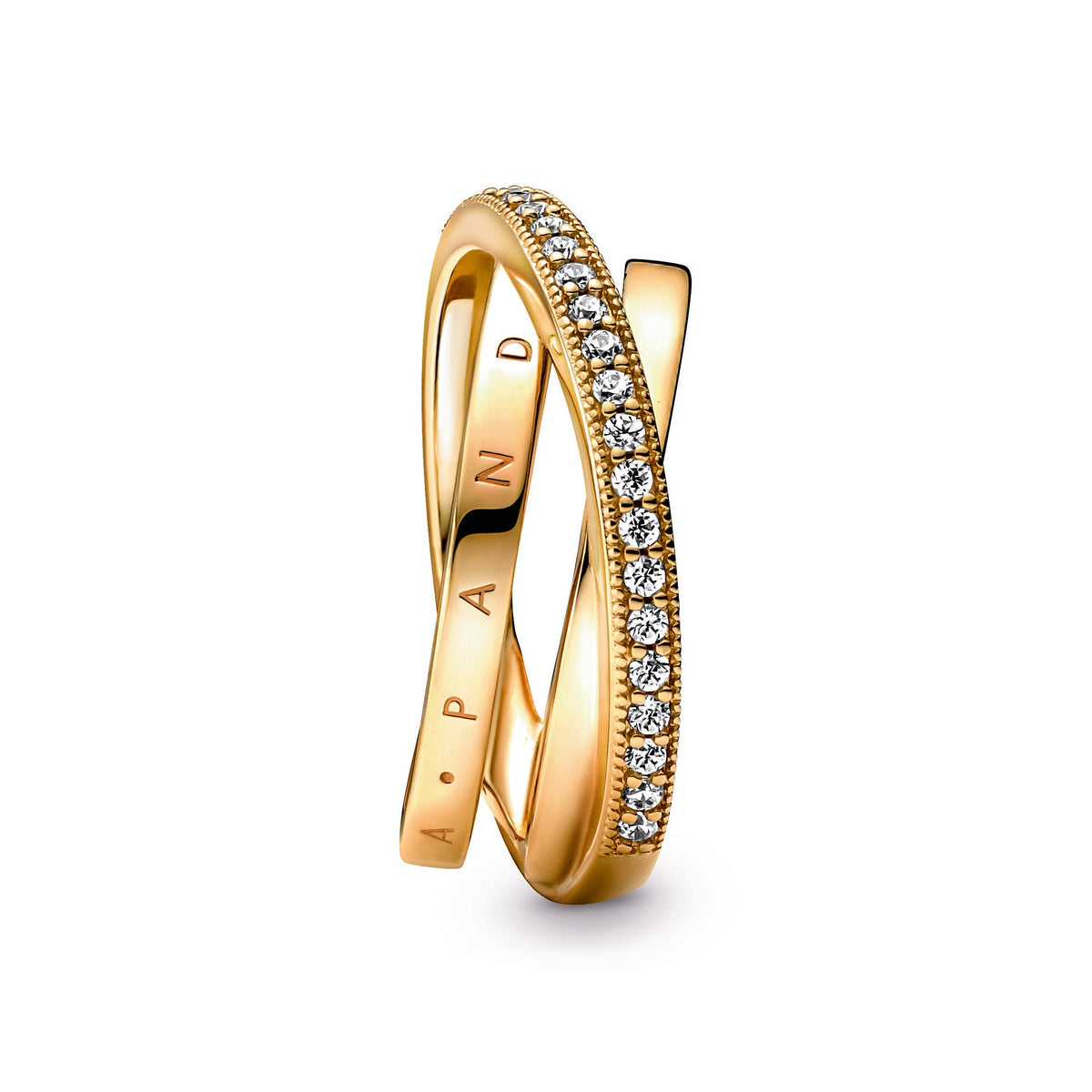 Ring – 14k Gold-Plated – Crossover Pavé Triple Band