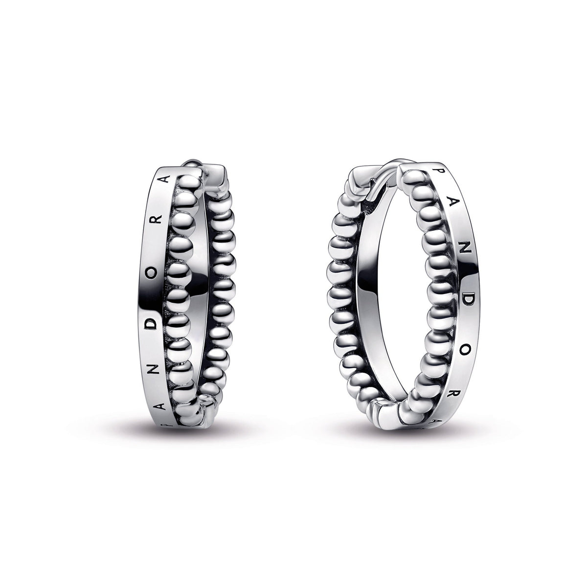 Hoop Earrings – Sterling Silver – Pandora Signature Logo & Beads