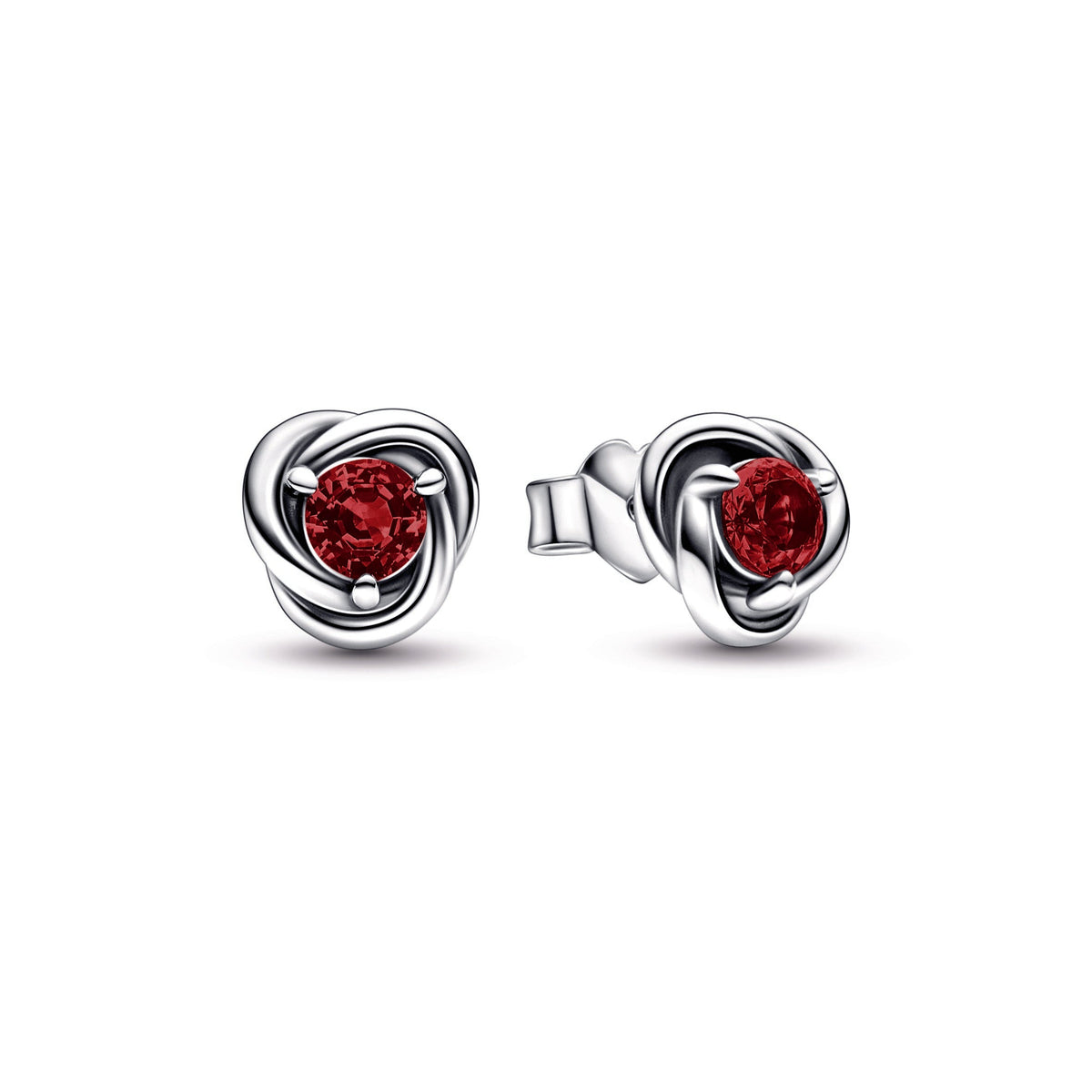 Stud Earrings – Sterling Silver – Red Eternity Circle