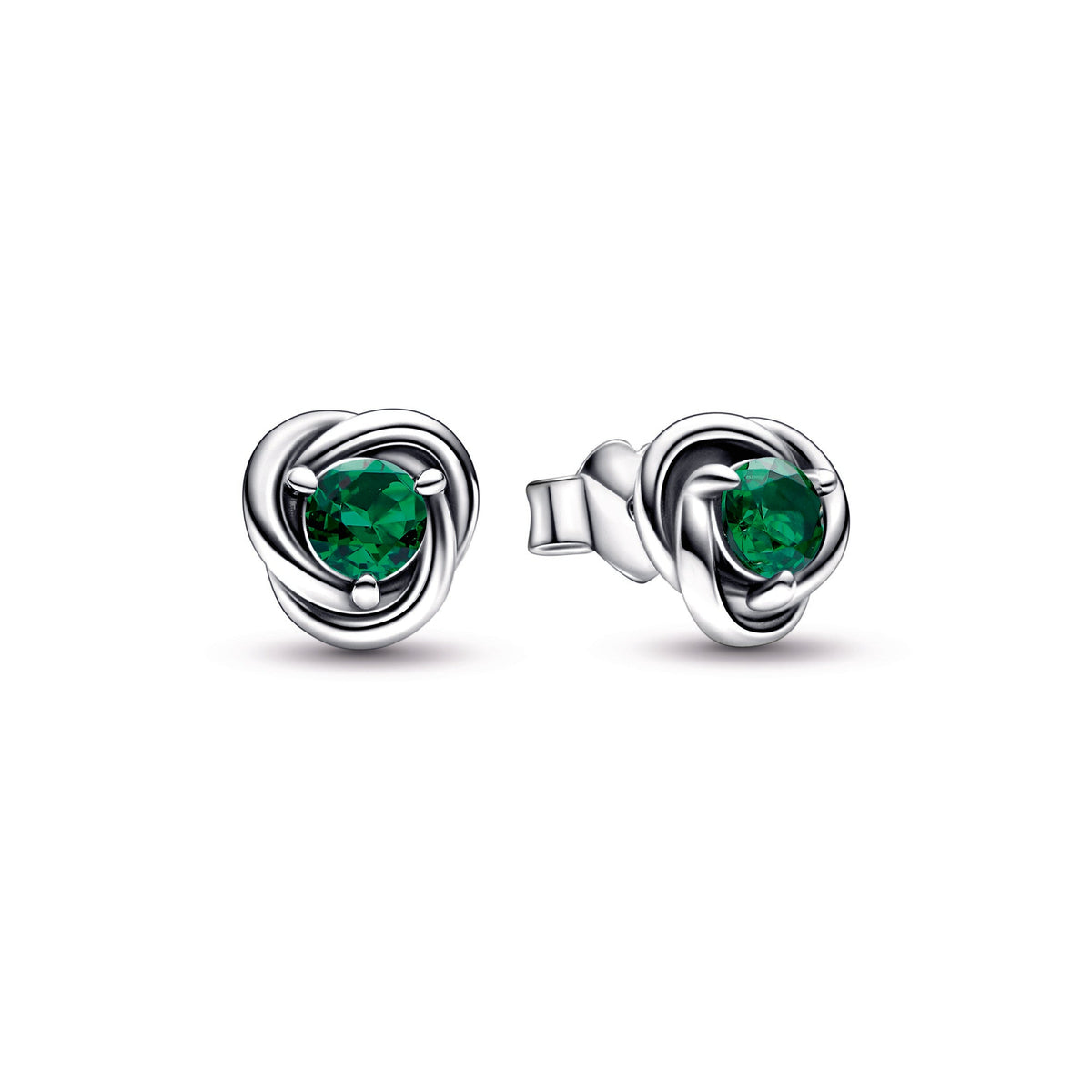 Stud Earrings – Sterling Silver – Green Eternity Circle