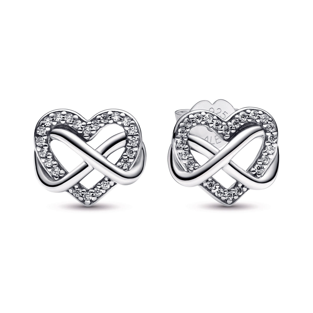 Stud Earrings – Sterling Silver – Sparkling Infinity Heart
