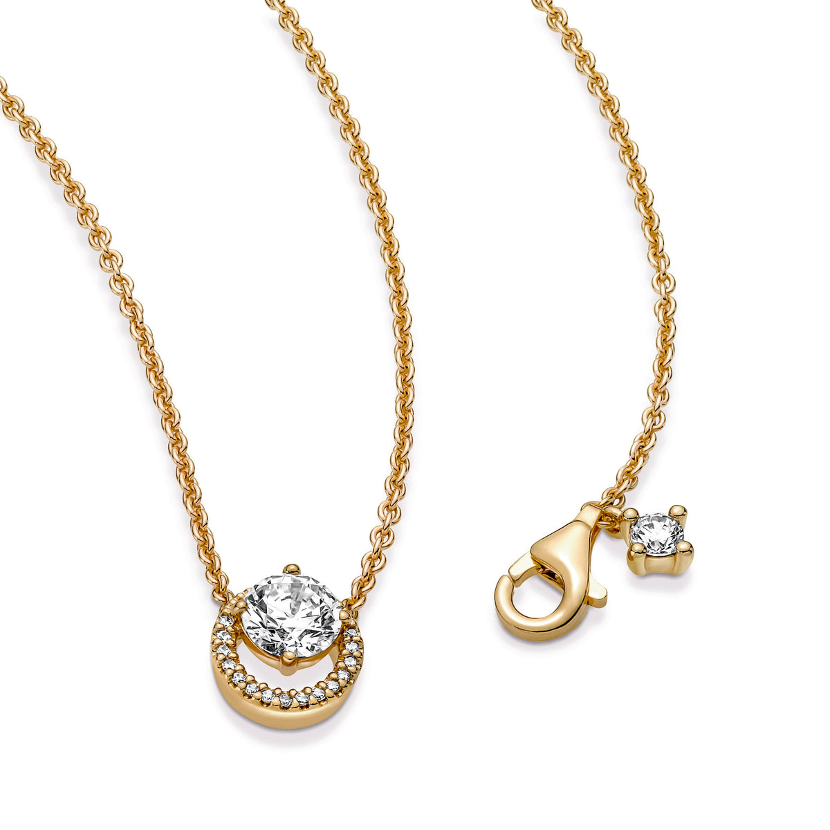 Pendant – 14k Gold-Plated – Sparkling Round Halo Collier Necklace