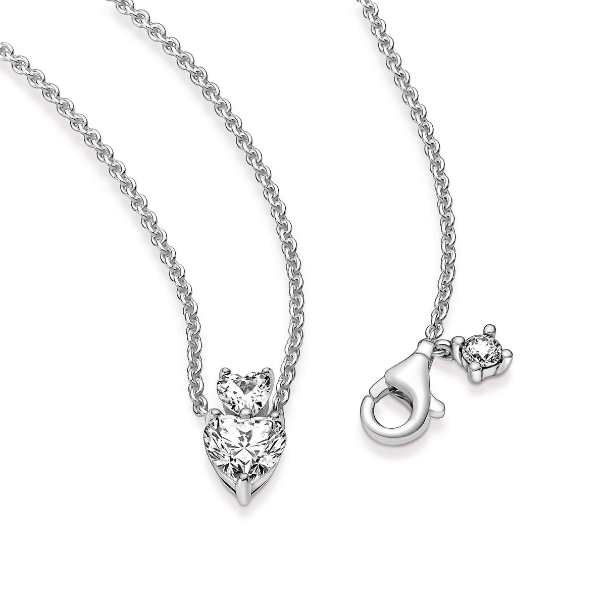 Pendant – Sterling Silver – Double Heart Sparkling Collier Necklace