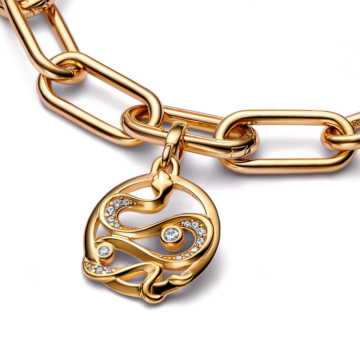 Charm – 14k Gold-Plated – Pandora ME Pavé Snake Medallion