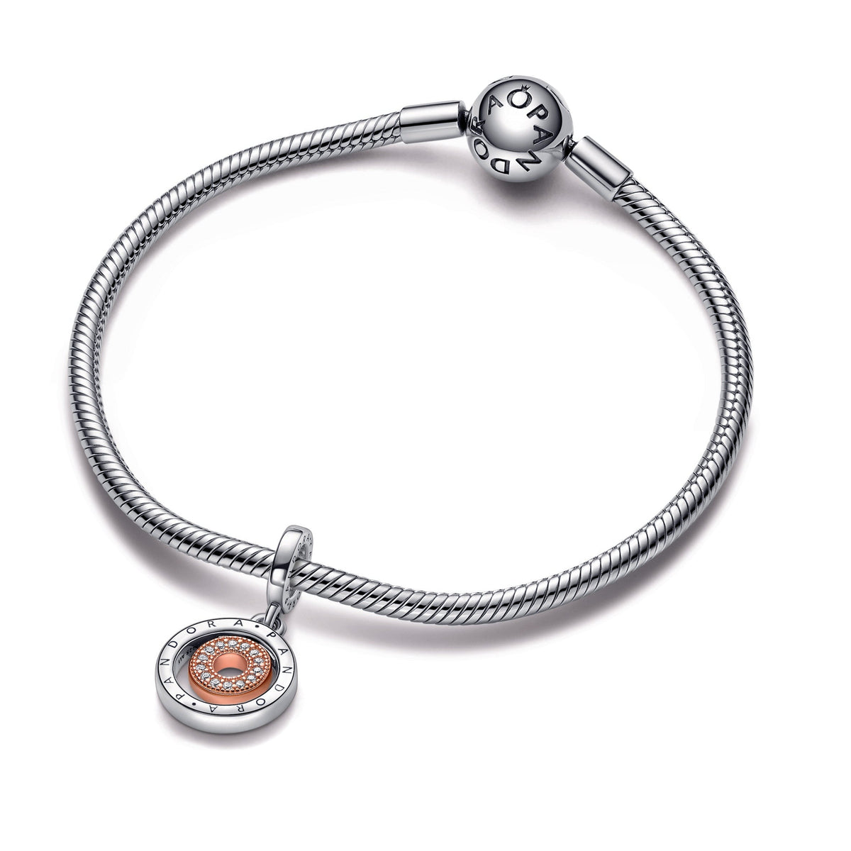 Dangle Charm – 14k Rose Gold-Plated – Two-tone Pandora Logo Circles