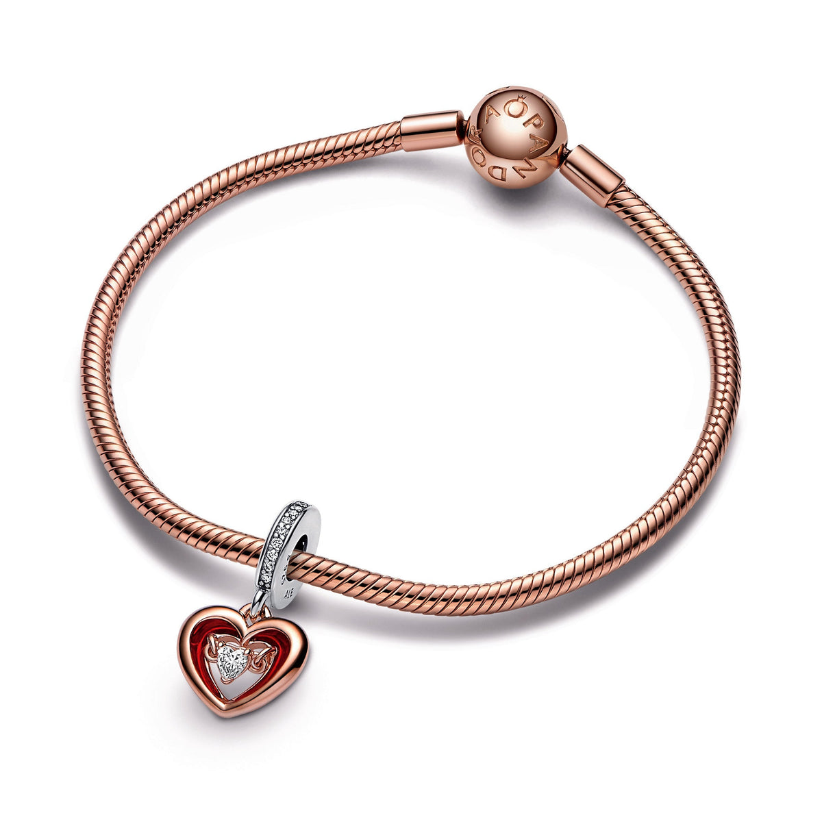Dangle Charm – 14k Rose Gold-Plated – Two-tone Radiant Heart