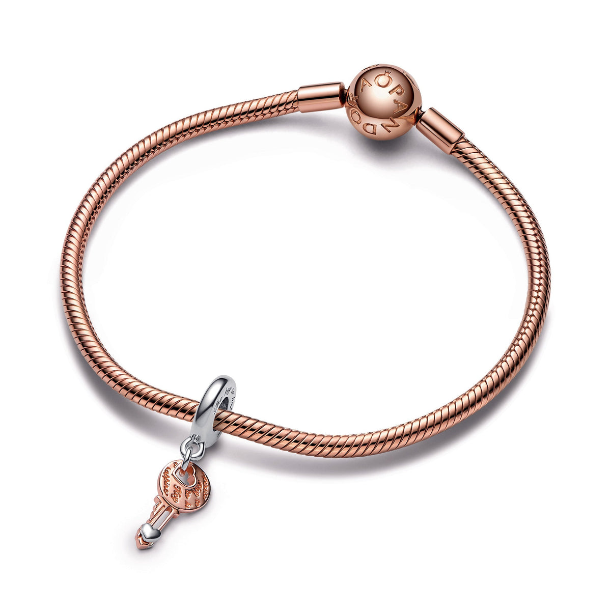 Dangle Charm – 14k Rose Gold-Plated – Two-tone key & Sliding Heart