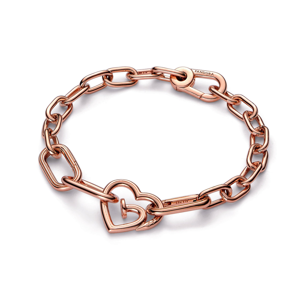 Bracelet – 14k Rose Gold-Plated – Pandora ME Nailed Heart Styling Double Link