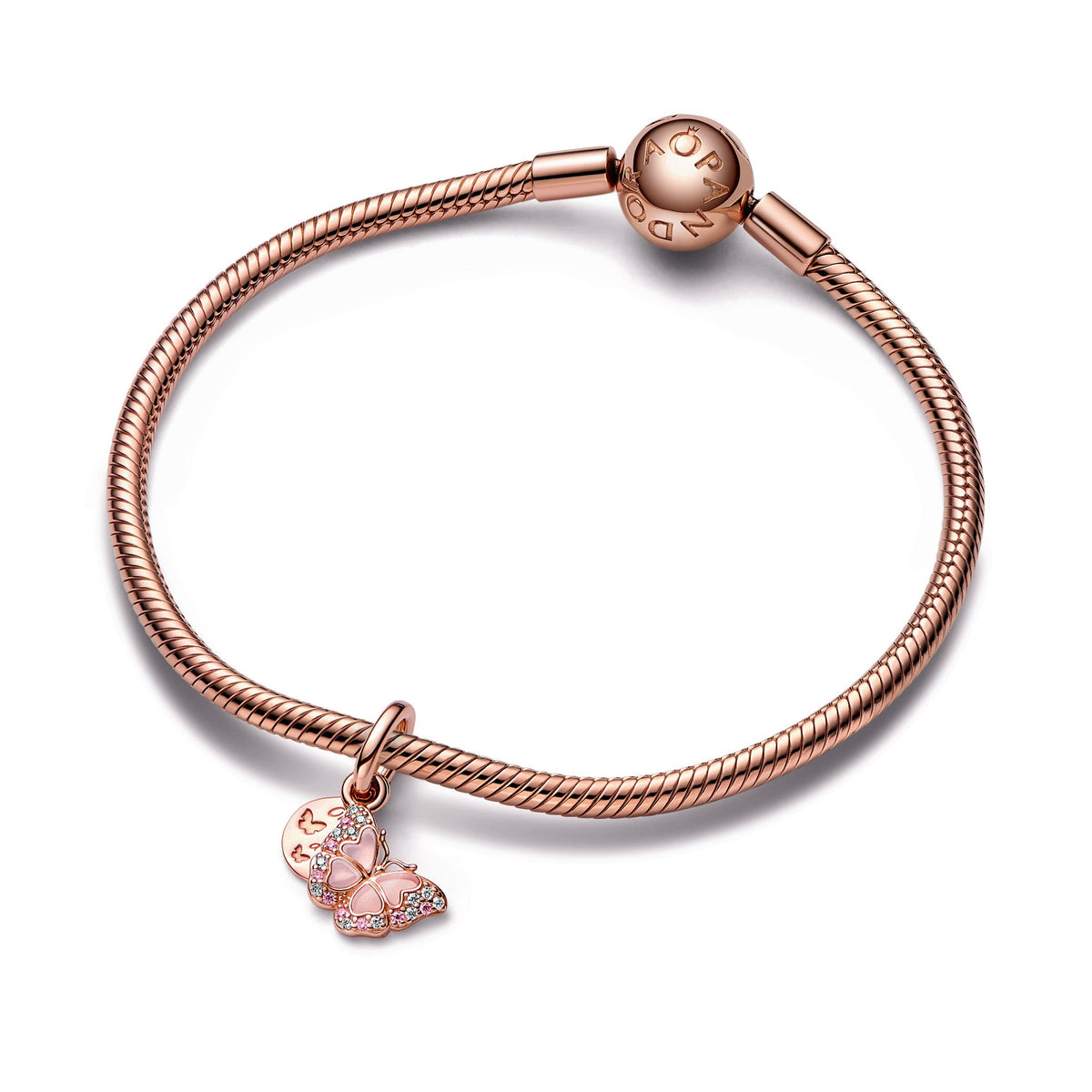 Dangle Charm – 14k Rose Gold-Plated – Pink Butterfly & Quote Double