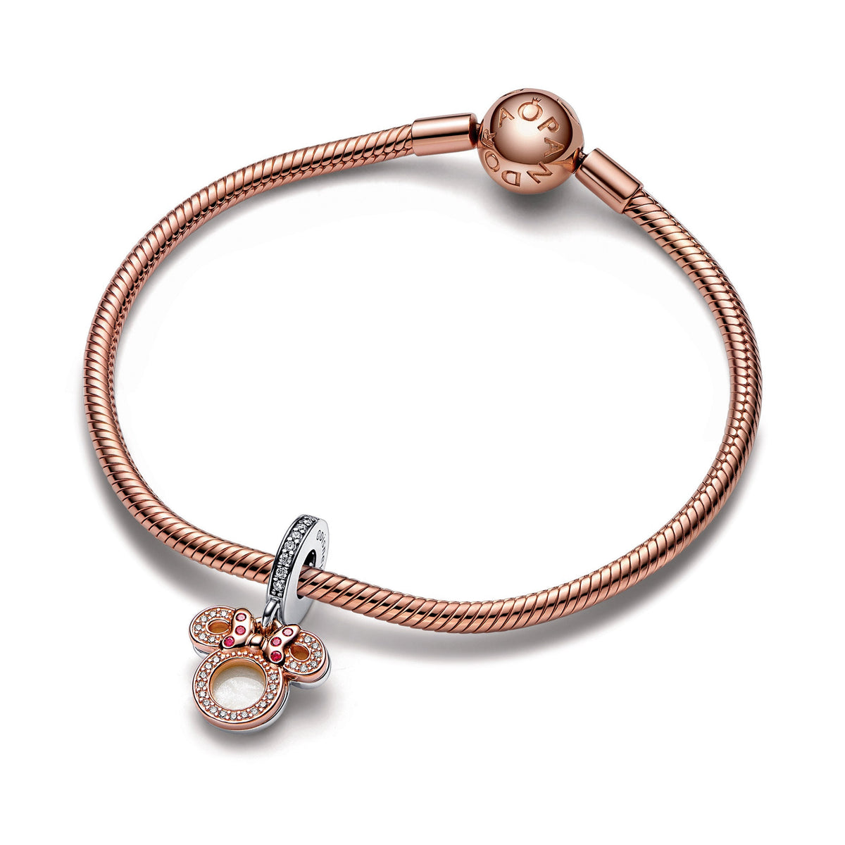 Dangle Charm – 14k Rose Gold-Plated – Disney Minnie Mouse Silhouette Double