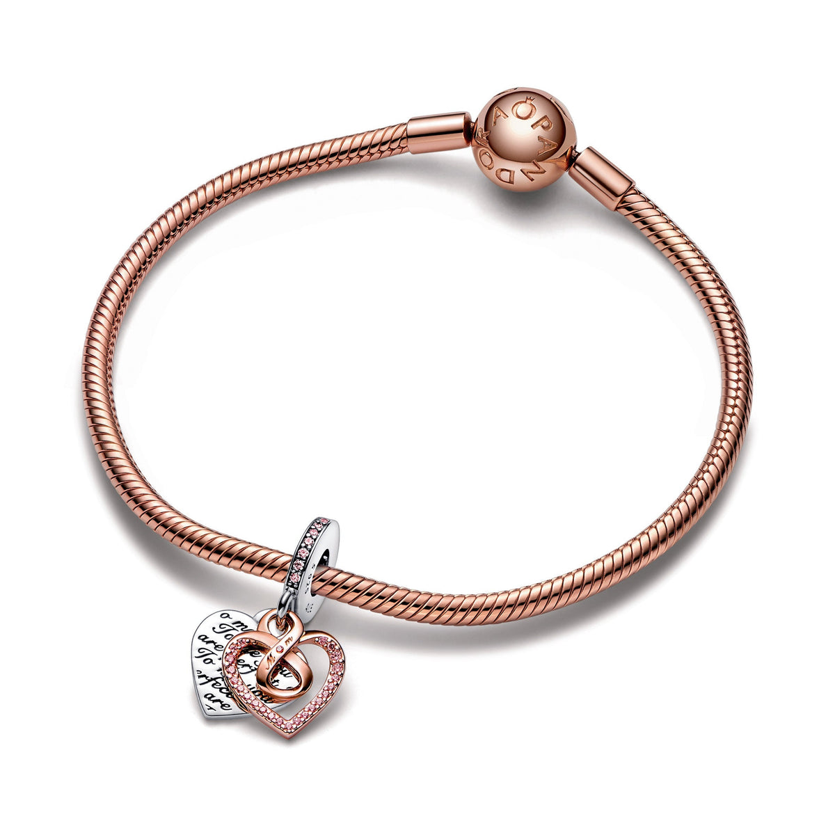 Dangle Charm – 14k Rose Gold-Plated – Two-tone Infinity Heart Double