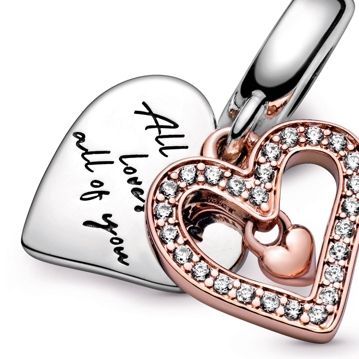 Dangle Charm – 14k Rose Gold-Plated – Sparkling Freehand Heart