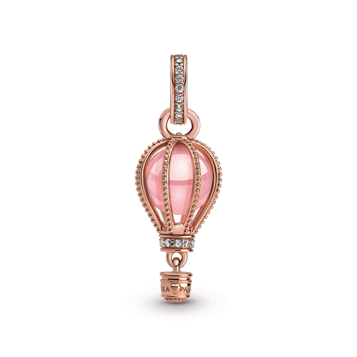 Dangle Charm – 14k Rose Gold-Plated – Sparkling Pink Hot Air Balloon