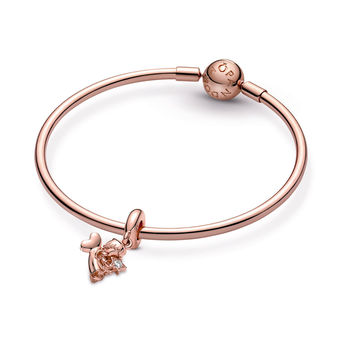 Dangle Charm – 14k Rose Gold-Plated – Heart Winged Angel