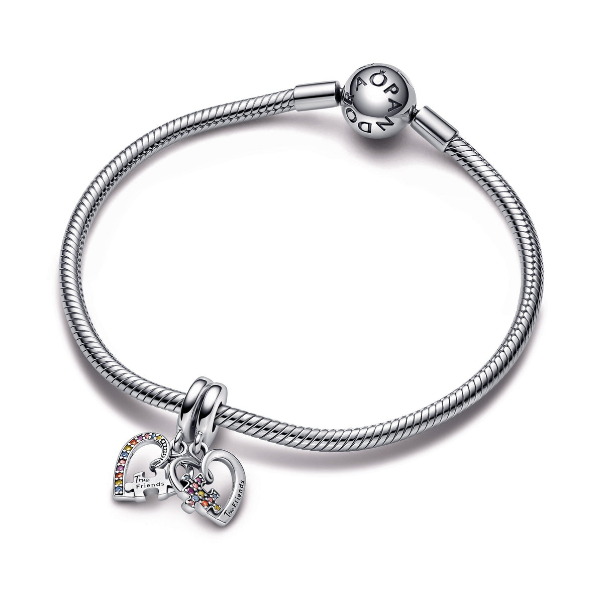 Dangle Charm – Sterling Silver – Puzzle Piece Hearts Splittable Friendship