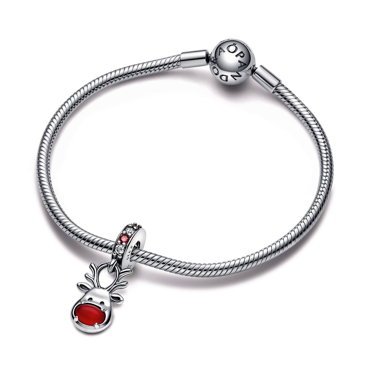 Dangle Charm – Sterling Silver – Red Nose Reindeer Murano