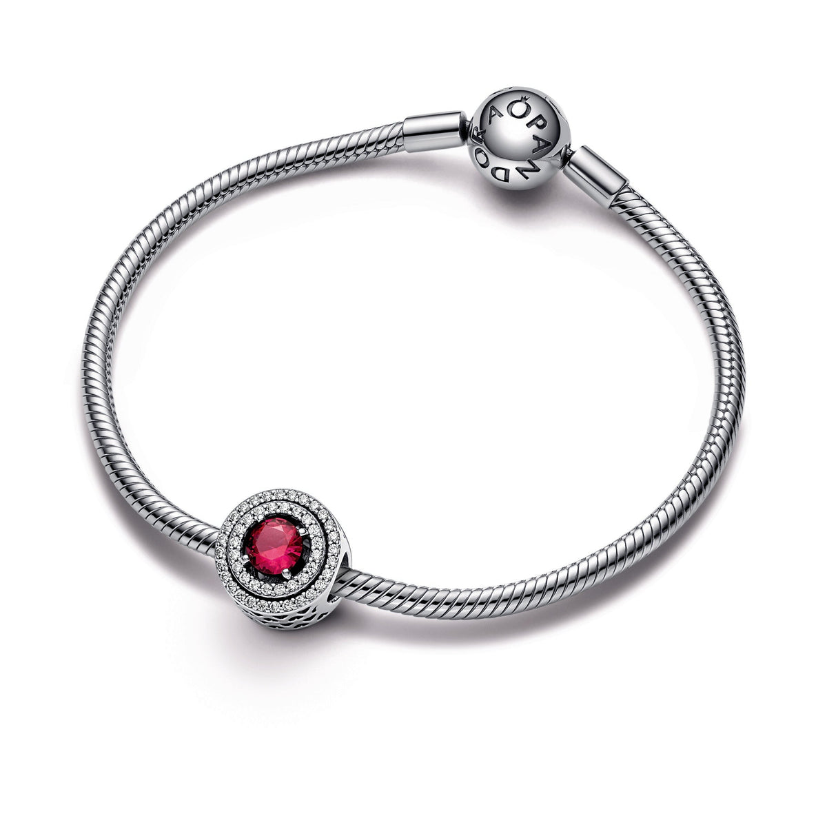 Charm – Sterling Silver – Red Sparkling Levelled Round