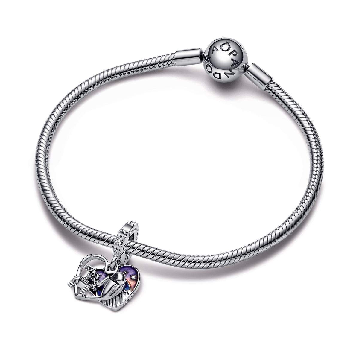 Dangle Charm – Sterling Silver – Disney Pixar Wall-E & Eve Glow-in-the-dark