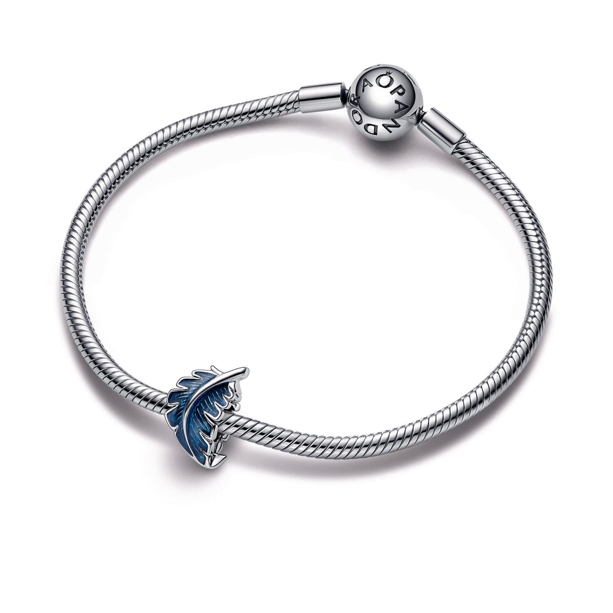 Charm – Sterling Silver – Blue Curved Feather