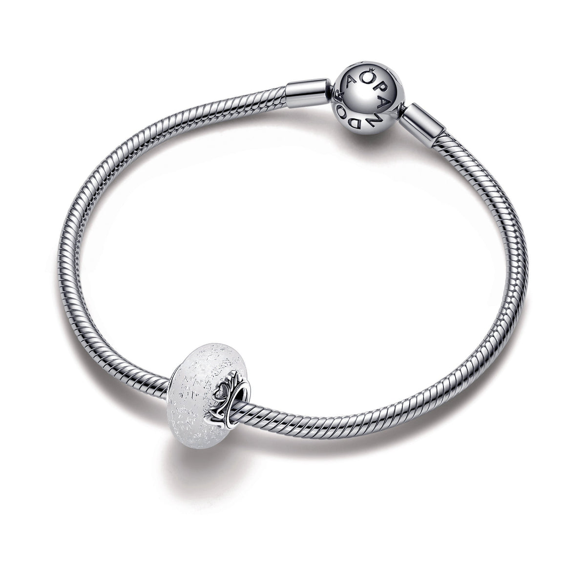 Charm – Sterling Silver – Glittery White Murano Glass Mum & Love