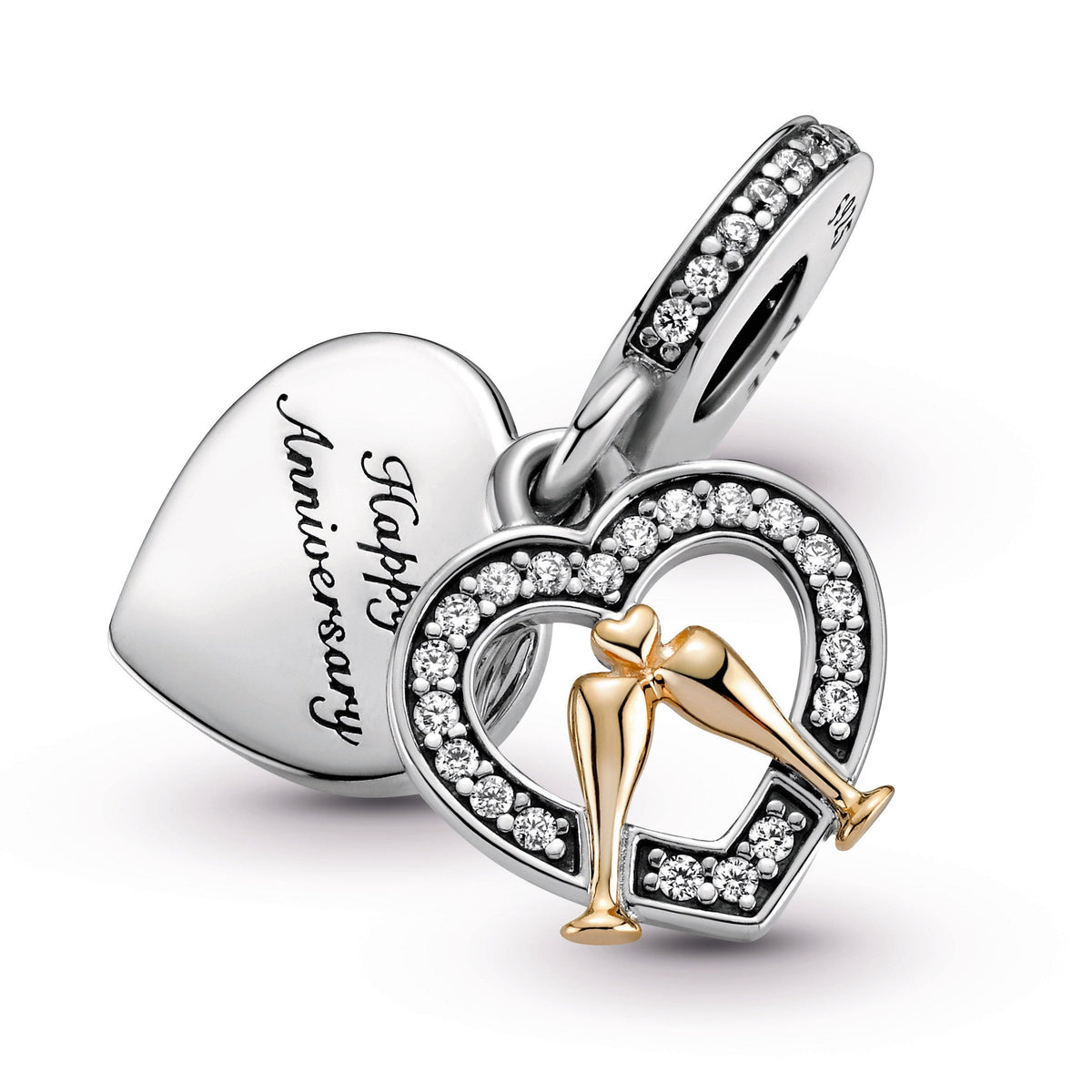 Dangle Charm – Sterling Silver – Two-tone Happy Anniversary