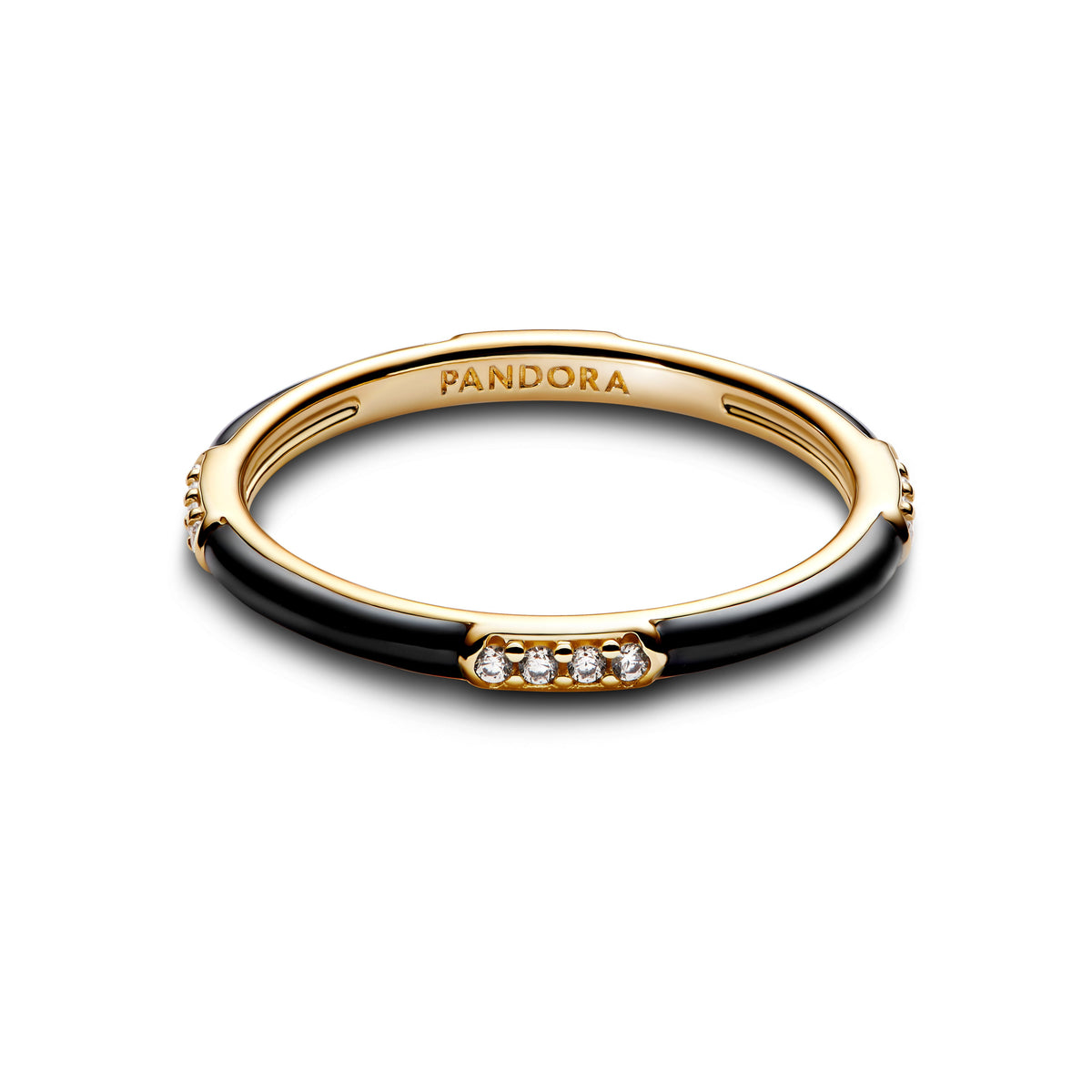 Ring – 14k Gold-Plated – Black Enamel & Stones