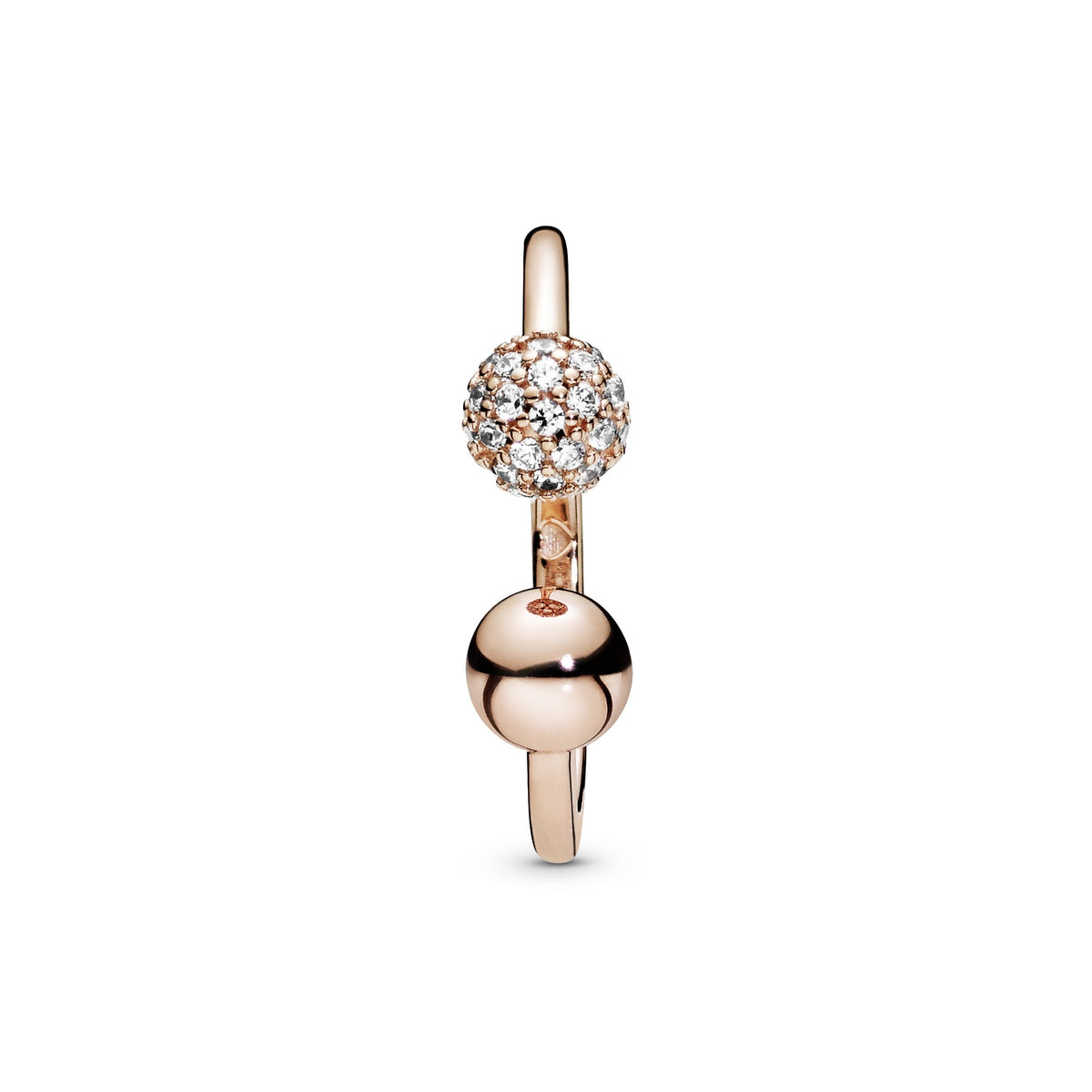 Ring – 14k Rose Gold-Plated – Polished & Pavé Bead Open