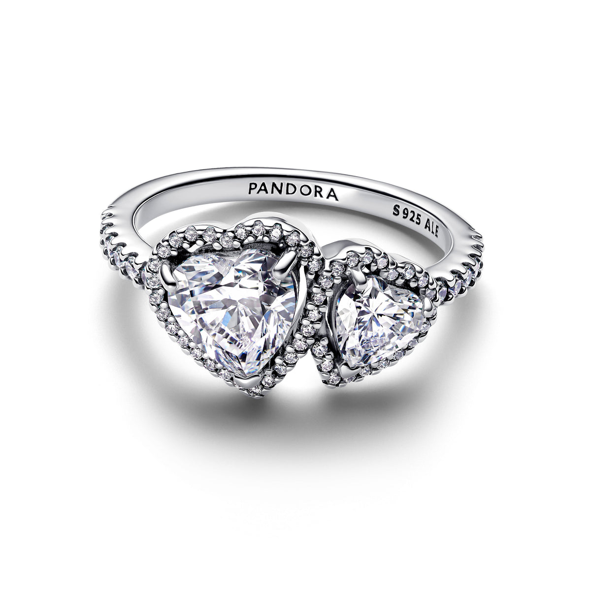Ring – Sterling Silver – Sparkling Halo Hearts