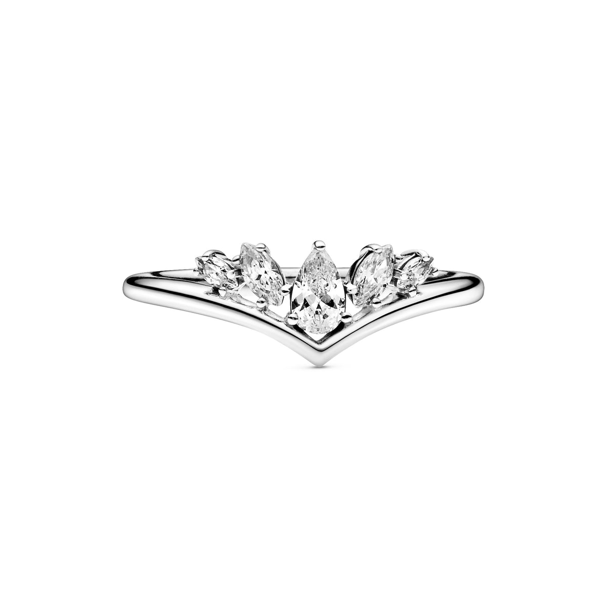 Ring – Sterling Silver – Sparkling Pear & Marquise Wishbone