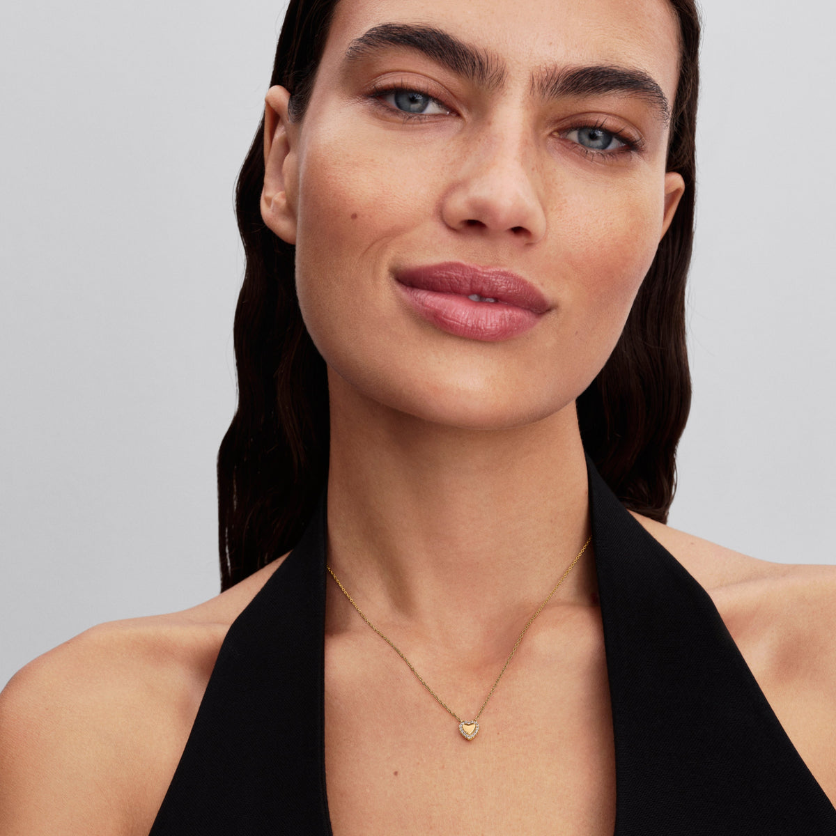 Necklace – 14k Gold-Plated – Engravable Heart Halo Collier