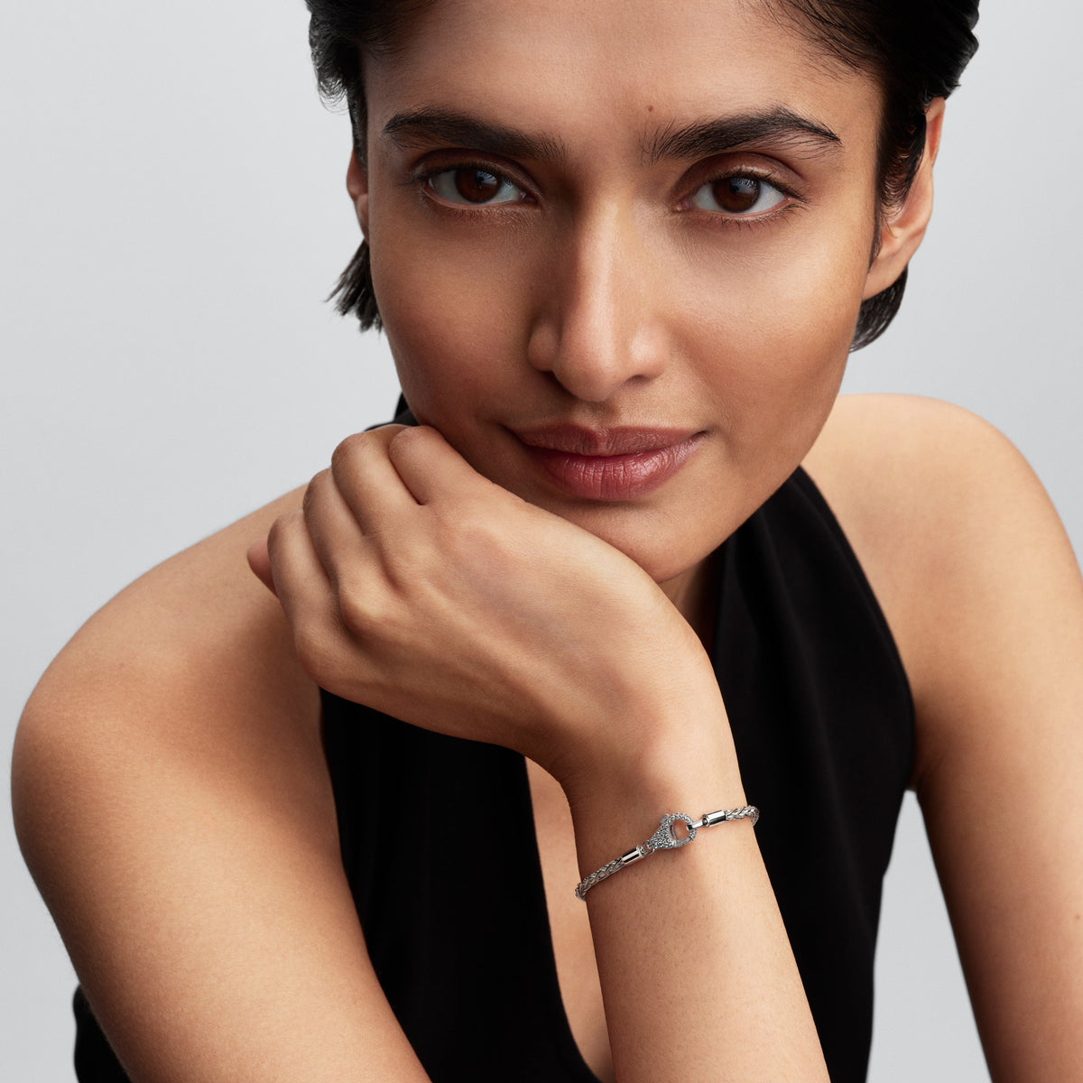 Bracelet – Sterling Silver – Pavé Clasp Foxtail Chain Charm