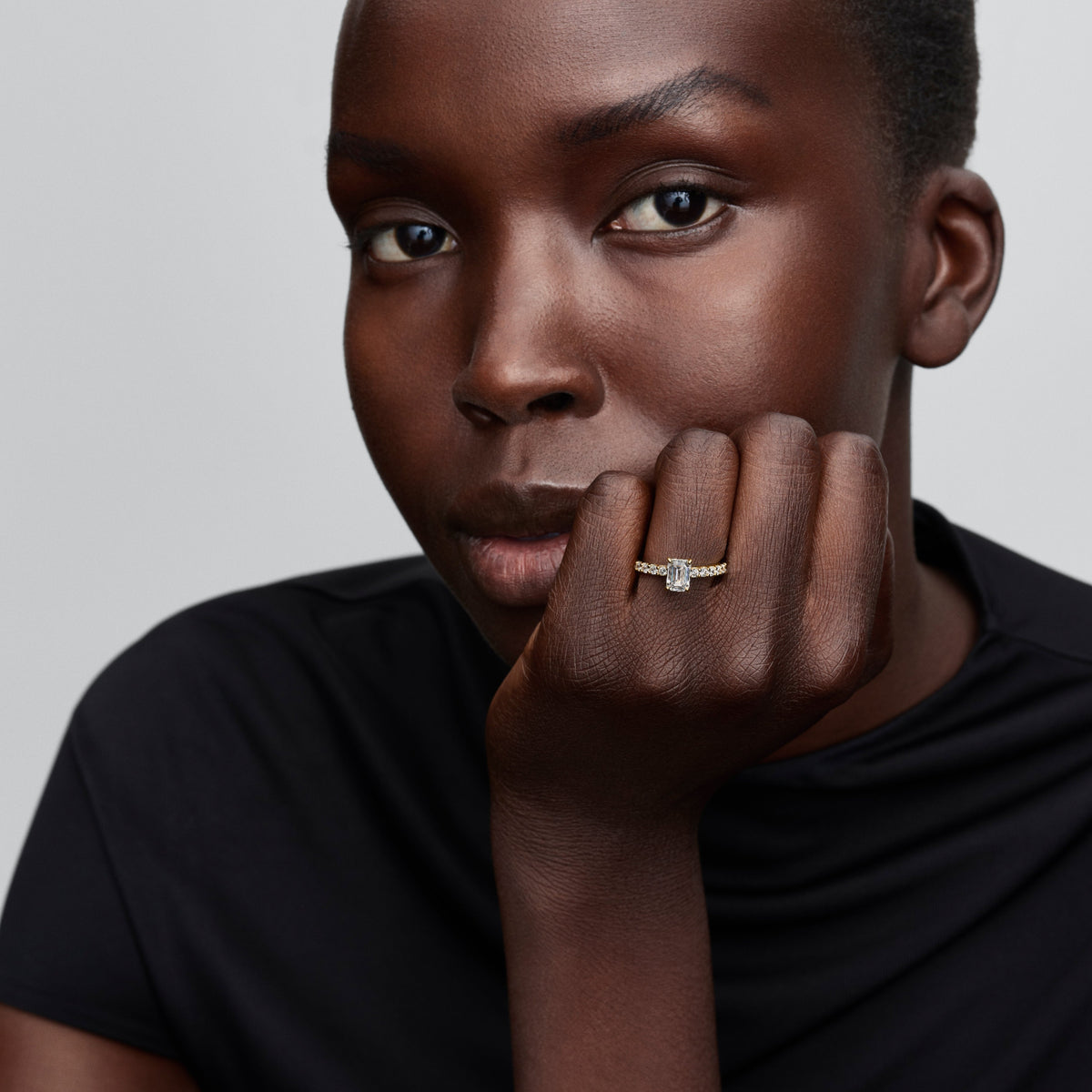 Ring – 14k Gold-Plated – Rectangular Sparkling Halo