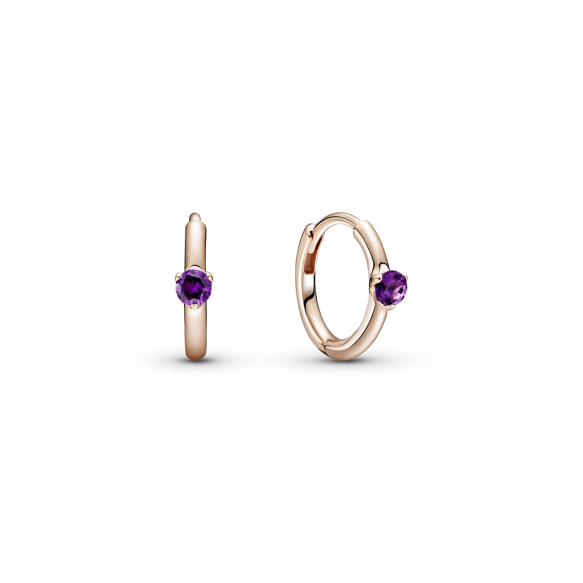 Hoop Earrings – 14k Rose Gold-Plated – Purple Solitaire Huggie