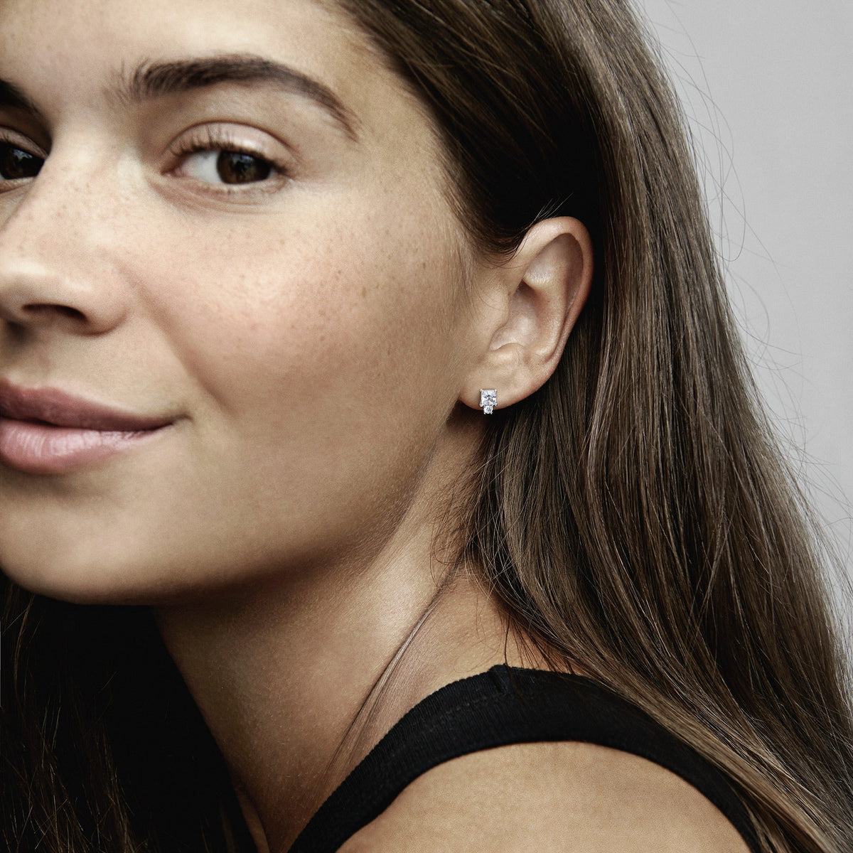 Earrings – Sterling Silver – Sparkling Round & Square