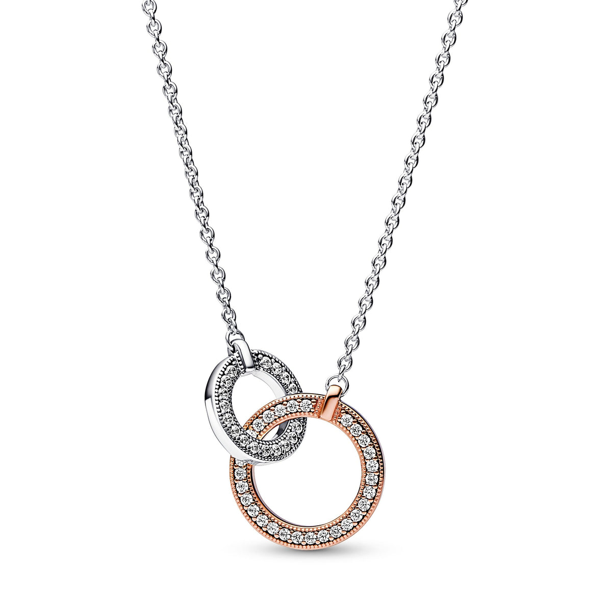 Necklace – 14k Rose Gold-Plated – Pandora Signature Two tone Intertwined Circles