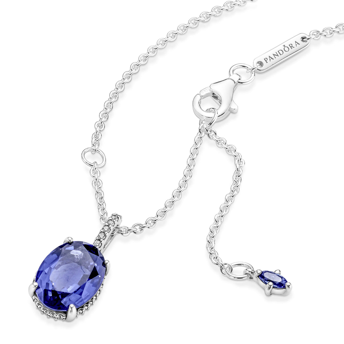 Pendant Necklace – Sterling Silver – Sparkling Statement Halo