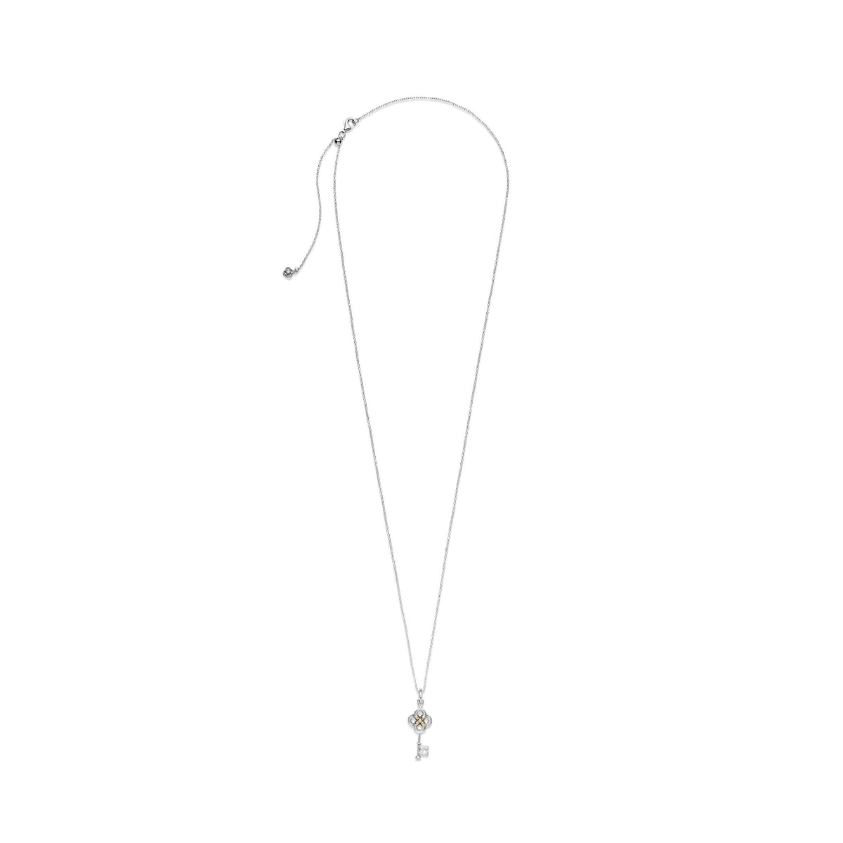 Necklace – Sterling Silver – Two-tone Key & Flower