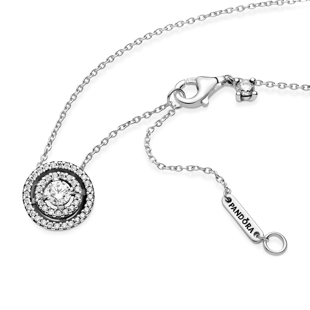 Necklace – Sterling Silver – Sparkling Double Halo Collier