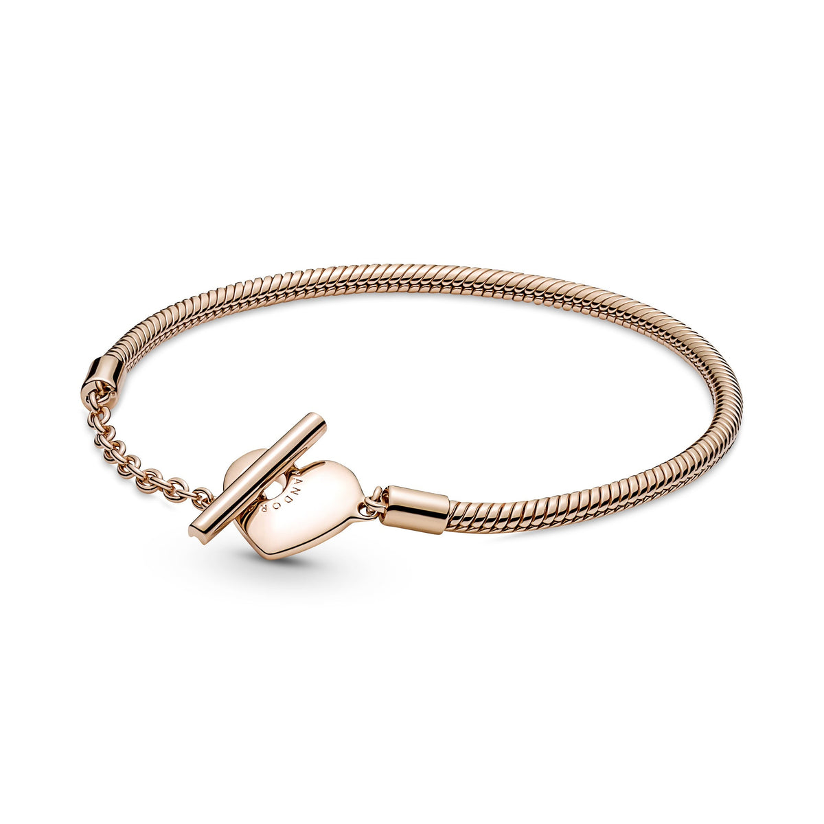 Chain Bracelet – 14k Rose Gold-Plated – Pandora Moments Heart T-Bar Snake
