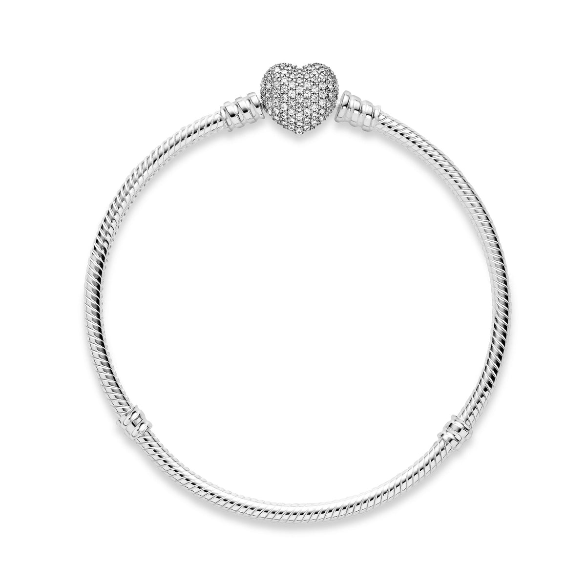 Chain Bracelet – Sterling Silver – Pandora Moments Sparkling Heart Pave Clasp Snake