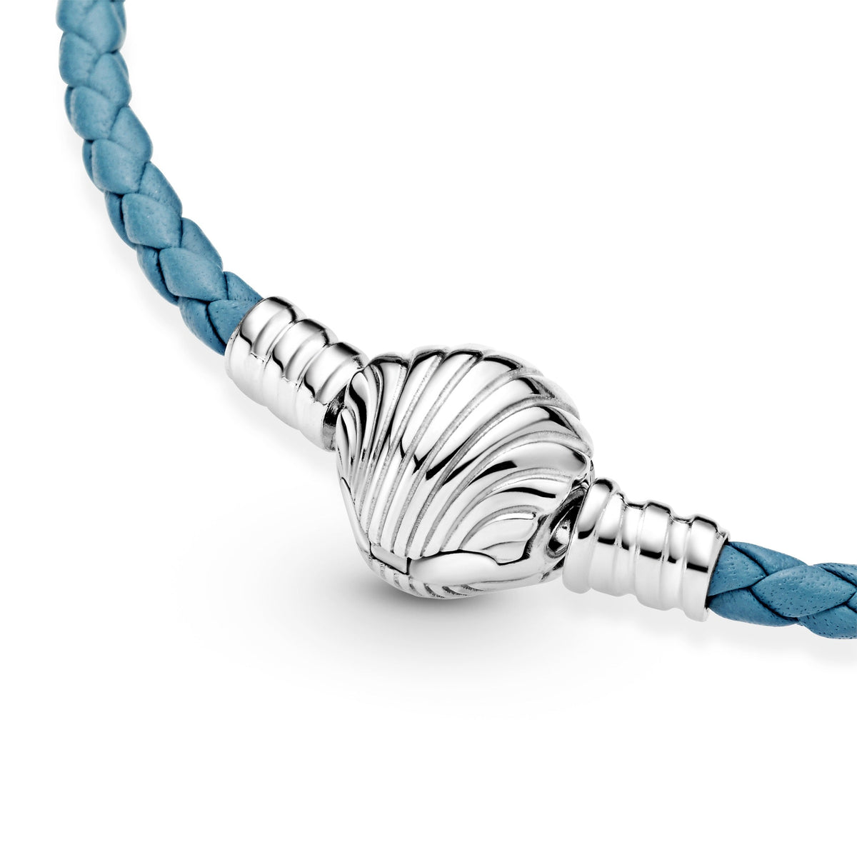 Bracelet – Sterling Silver – Pandora Moments Seashell Clasp Turquoise Braided Leather
